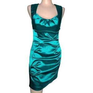 Y2K Ruched Satin‎ Bodycon Cocktail Mini Dress 8 Open Back Fairy Grunge Glam